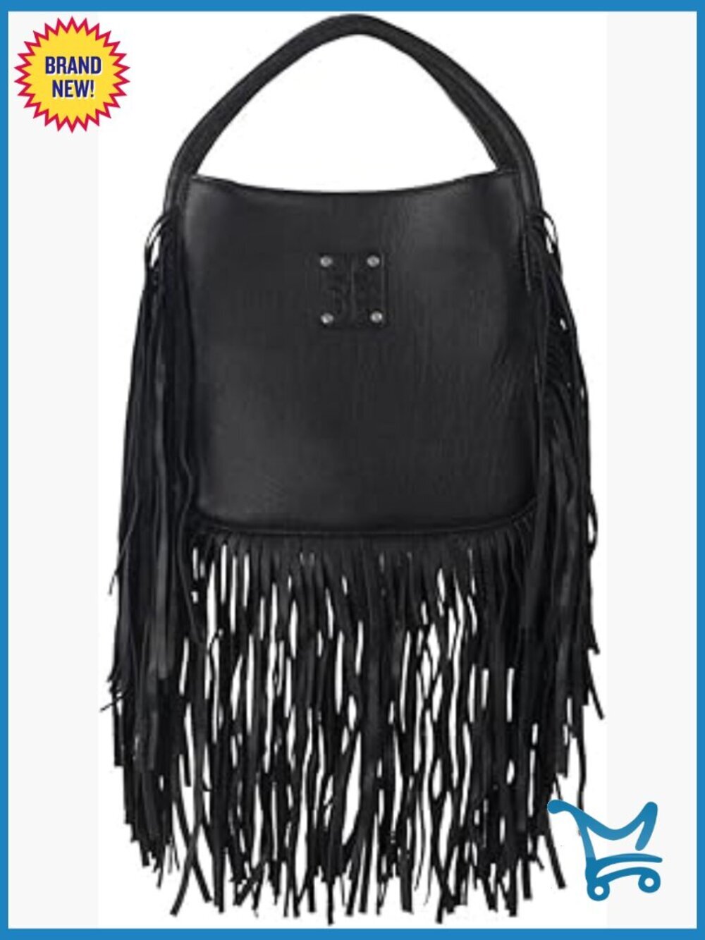 Buffalo Leather Satchel Bag with Fringe Accent and Adjustable Crossbody Strap